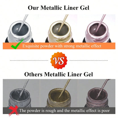 2PCS Metallic Painting Liner Gel Nail Polish Set, Gold Silver Gel Polish, Semi-Permanent Line UV Gel Nail Art Varnish For Painted Drawing French Nails Manicure Kit For Home Salon Diy Gift For Women