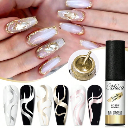 2PCS Metallic Painting Liner Gel Nail Polish Set, Gold Silver Gel Polish, Semi-Permanent Line UV Gel Nail Art Varnish For Painted Drawing French Nails Manicure Kit For Home Salon Diy Gift For Women