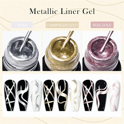 2PCS Metallic Painting Liner Gel Nail Polish Set, Gold Silver Gel Polish, Semi-Permanent Line UV Gel Nail Art Varnish For Painted Drawing French Nails Manicure Kit For Home Salon Diy Gift For Women