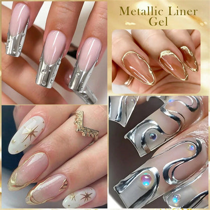 2PCS Metallic Painting Liner Gel Nail Polish Set, Gold Silver Gel Polish, Semi-Permanent Line UV Gel Nail Art Varnish For Painted Drawing French Nails Manicure Kit For Home Salon Diy Gift For Women