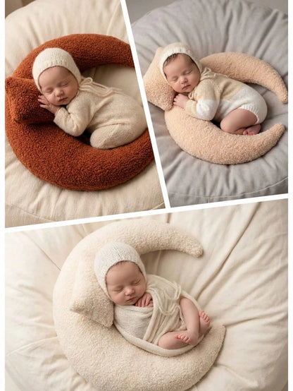 2pcs Newborn Crescent Moon Pillow Photography Props Set, Fabric Filled 3D Prop Pillow, Suitable For Newborn Baby Themed Photo Shoot