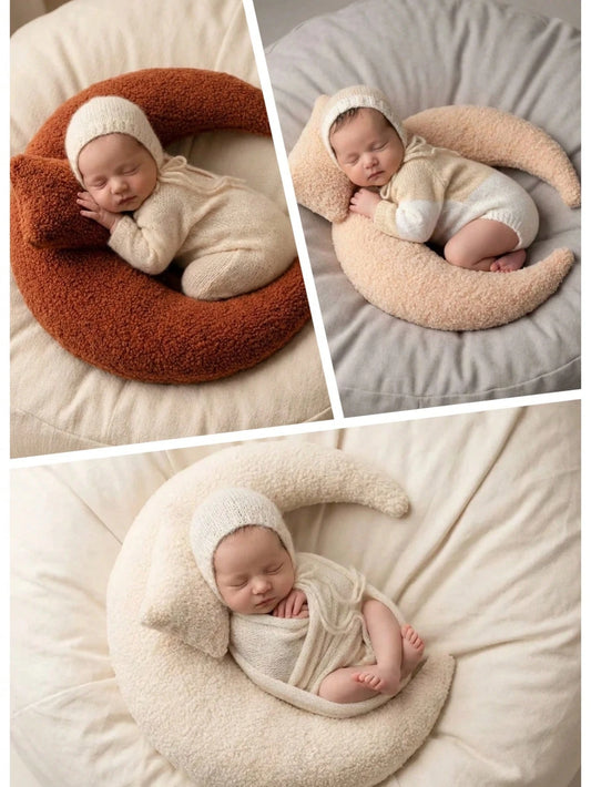 2pcs Newborn Crescent Moon Pillow Photography Props Set, Fabric Filled 3D Prop Pillow, Suitable For Newborn Baby Themed Photo Shoot