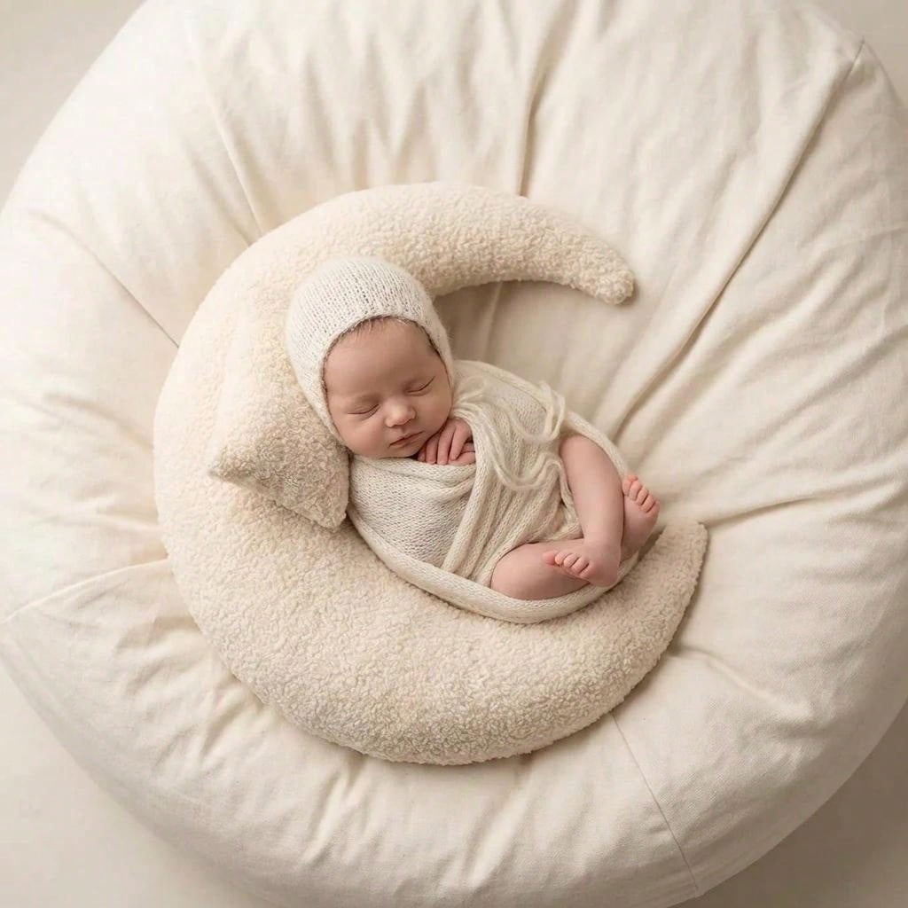 2pcs Newborn Crescent Moon Pillow Photography Props Set, Fabric Filled 3D Prop Pillow, Suitable For Newborn Baby Themed Photo Shoot