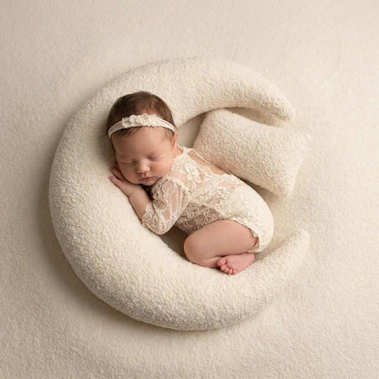 2pcs Newborn Crescent Moon Pillow Photography Props Set, Fabric Filled 3D Prop Pillow, Suitable For Newborn Baby Themed Photo Shoot