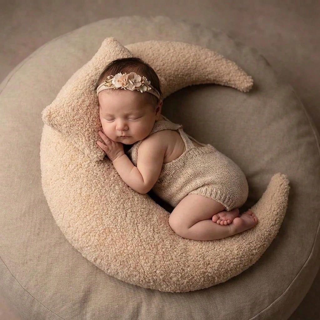 2pcs Newborn Crescent Moon Pillow Photography Props Set, Fabric Filled 3D Prop Pillow, Suitable For Newborn Baby Themed Photo Shoot