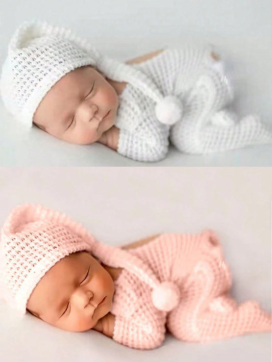 2pcs Newborn Photography White Jumpsuit Baby Photo Clothes Knitted Infant Romper For Boys And Girls 0-3 Months Baby Shower Family Decorations Gifts Baby Shower Easter Gifts Things For Girls/Boys