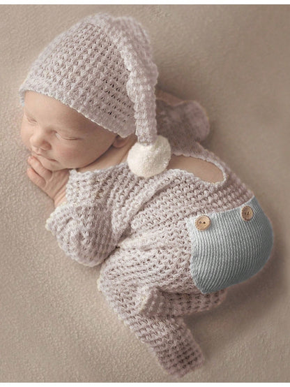 2pcs Newborn Photography White Jumpsuit Baby Photo Clothes Knitted Infant Romper For Boys And Girls 0-3 Months Baby Shower Family Decorations Gifts Baby Shower Easter Gifts Things For Girls/Boys