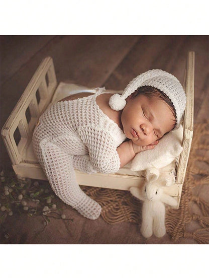 2pcs Newborn Photography White Jumpsuit Baby Photo Clothes Knitted Infant Romper For Boys And Girls 0-3 Months Baby Shower Family Decorations Gifts Baby Shower Easter Gifts Things For Girls/Boys