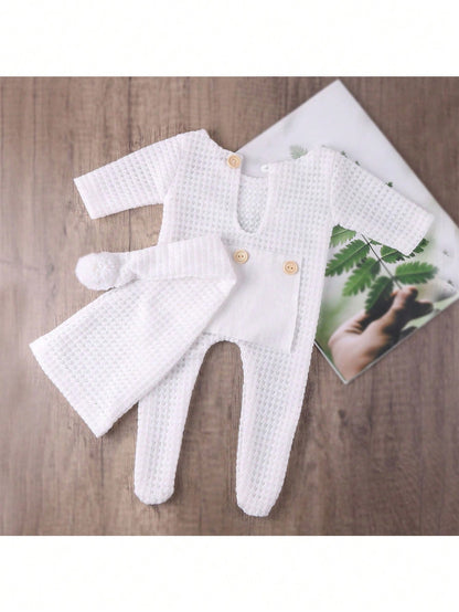 2pcs Newborn Photography White Jumpsuit Baby Photo Clothes Knitted Infant Romper For Boys And Girls 0-3 Months Baby Shower Family Decorations Gifts Baby Shower Easter Gifts Things For Girls/Boys