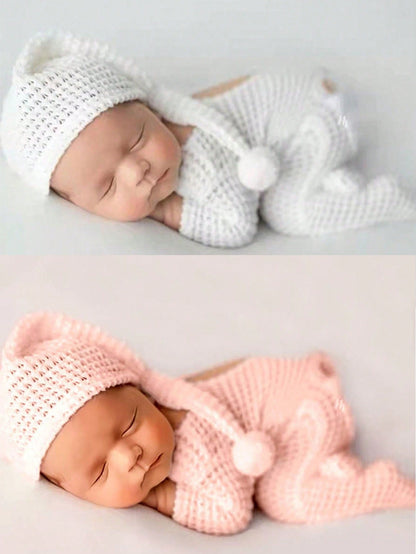 2pcs Newborn Photography White Jumpsuit Baby Photo Clothes Knitted Infant Romper For Boys And Girls 0-3 Months Baby Shower Family Decorations Gifts Baby Shower Easter Gifts Things For Girls/Boys