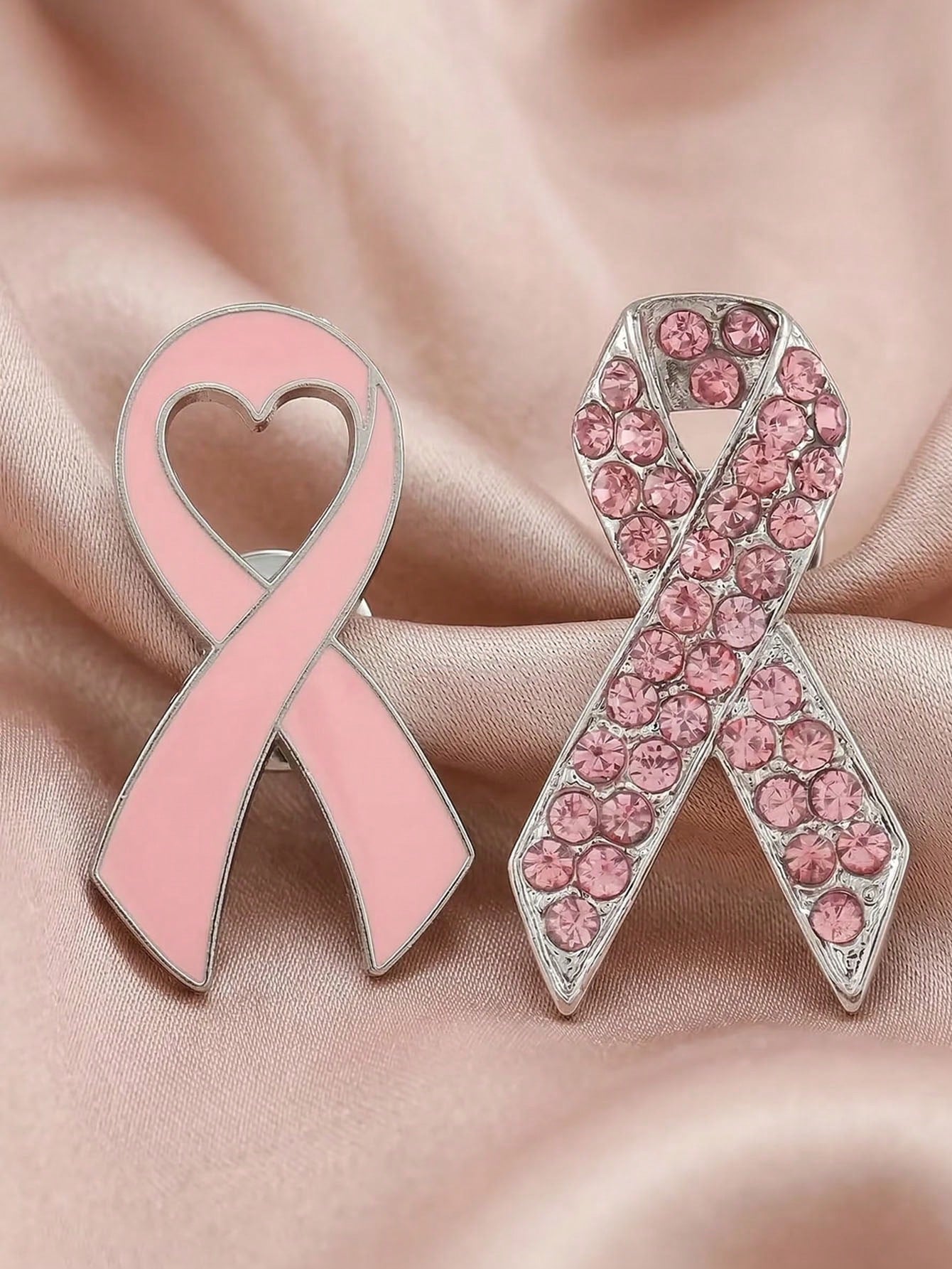 2pcs Pink AIDS Awareness Ribbon Charity Badge Soft Pink Heart Ribbon AIDS Awareness Badge