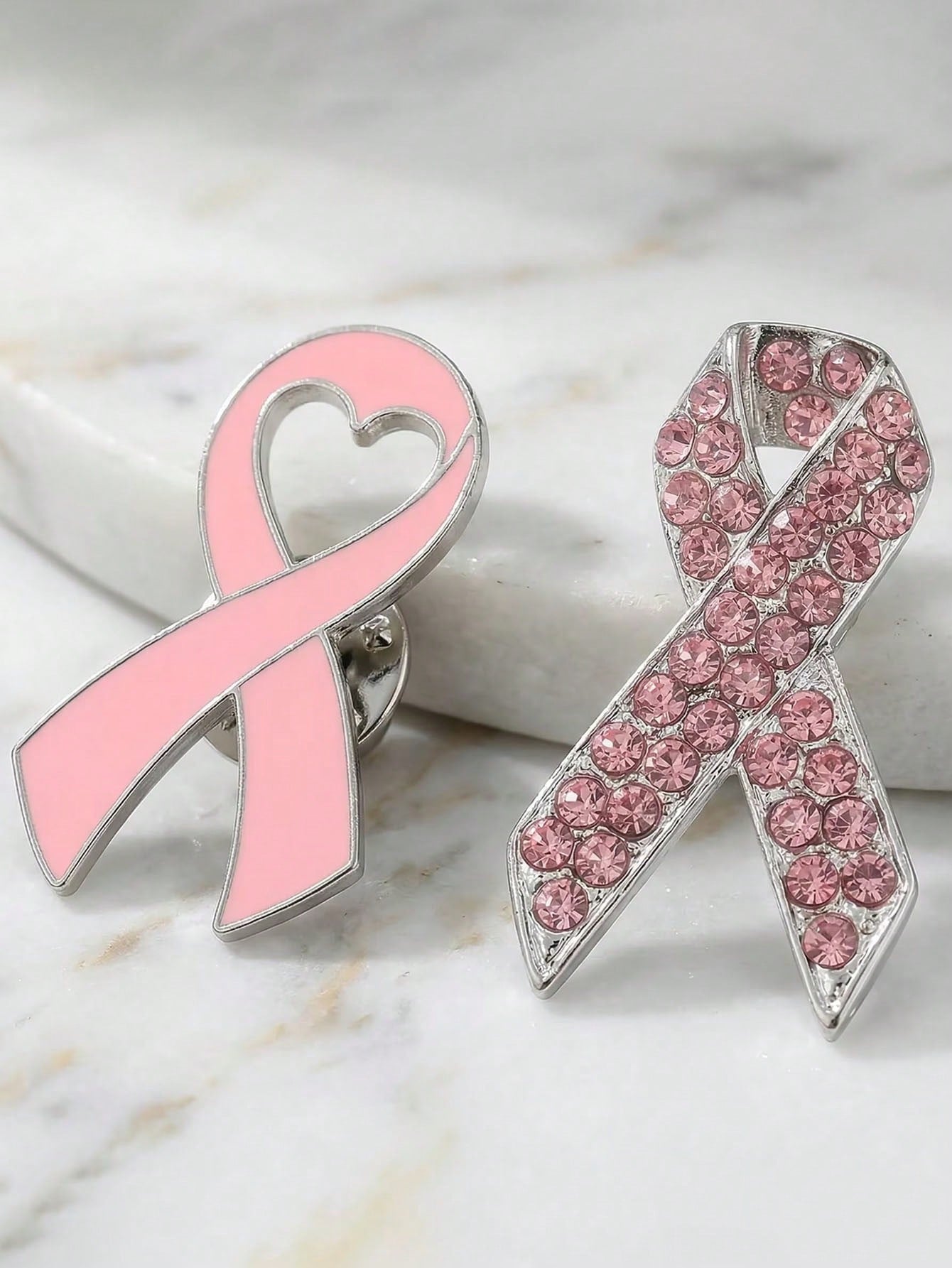 2pcs Pink AIDS Awareness Ribbon Charity Badge Soft Pink Heart Ribbon AIDS Awareness Badge