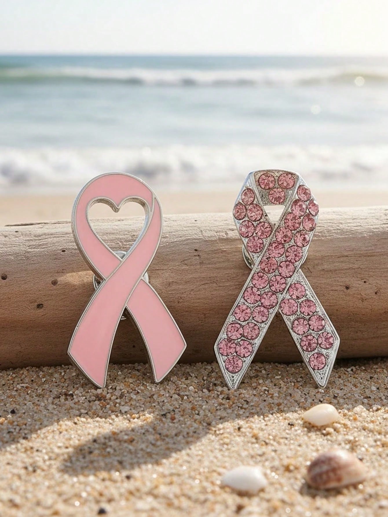 2pcs Pink AIDS Awareness Ribbon Charity Badge Soft Pink Heart Ribbon AIDS Awareness Badge
