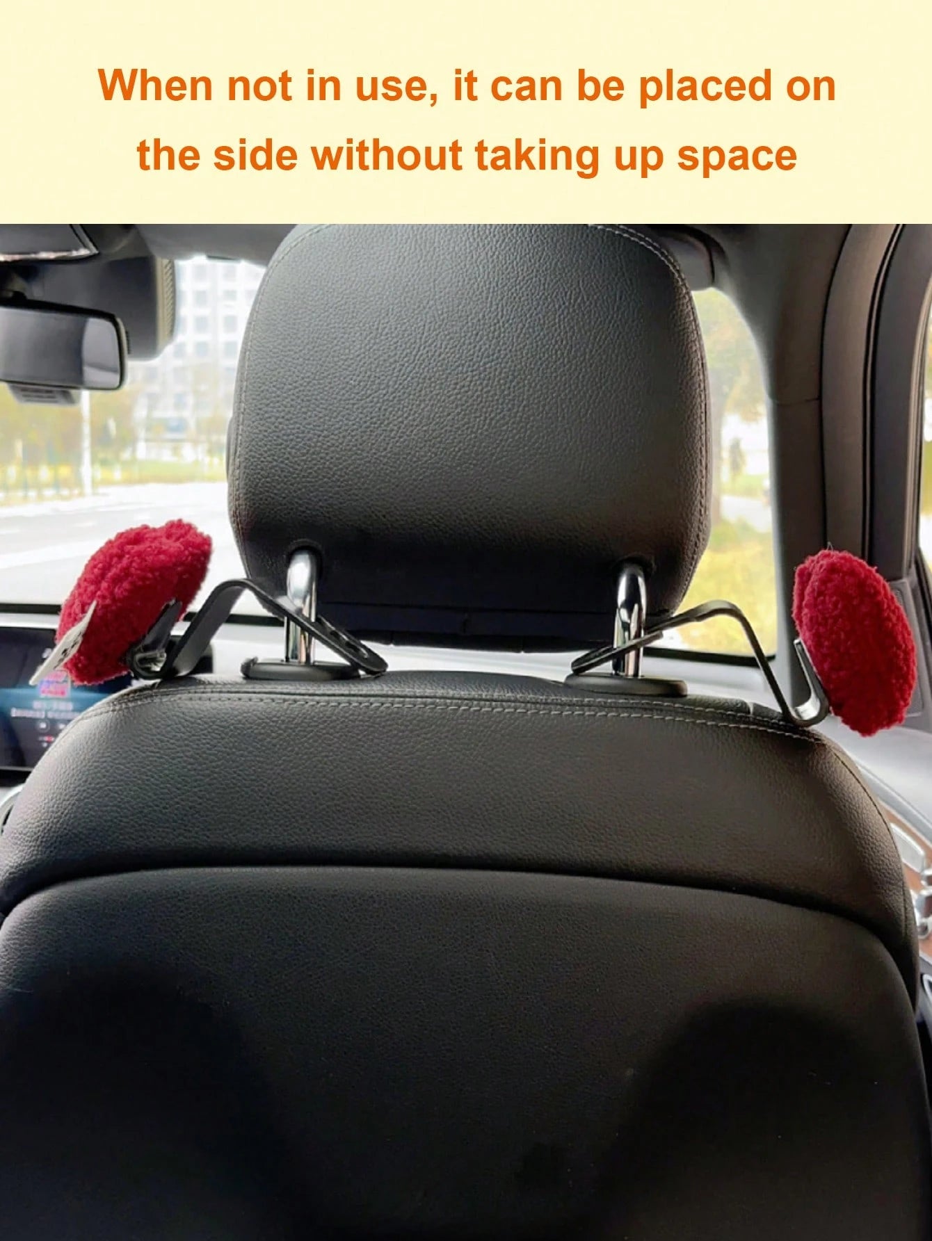 2pcs Plush Heart-Shaped Car Seat Back Hooks- Cute And Practical Seat Back Hanger Hooks, Suitable For Hanging Bags, Clothes And Accessories- Made Of Soft Plush And ABS Material- Easy To Install And