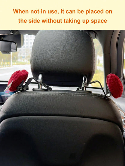 2pcs Plush Heart-Shaped Car Seat Back Hooks- Cute And Practical Seat Back Hanger Hooks, Suitable For Hanging Bags, Clothes And Accessories- Made Of Soft Plush And ABS Material- Easy To Install And
