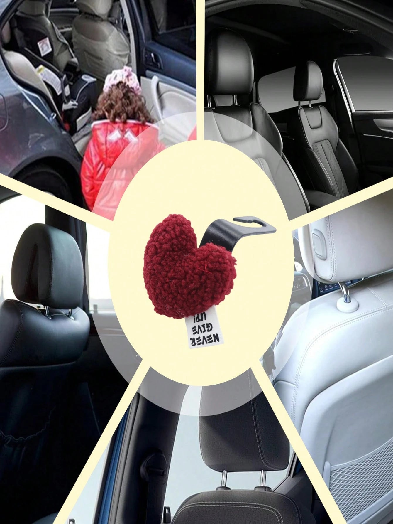 2pcs Plush Heart-Shaped Car Seat Back Hooks- Cute And Practical Seat Back Hanger Hooks, Suitable For Hanging Bags, Clothes And Accessories- Made Of Soft Plush And ABS Material- Easy To Install And