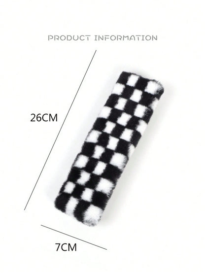 2pcs Plush Houndstooth Car Seat Belt Covers, Comfortable Car Accessories