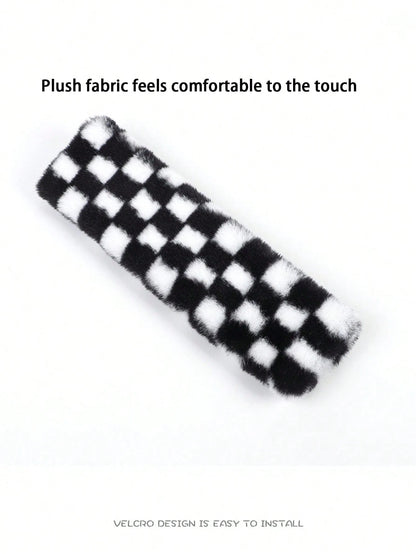 2pcs Plush Houndstooth Car Seat Belt Covers, Comfortable Car Accessories