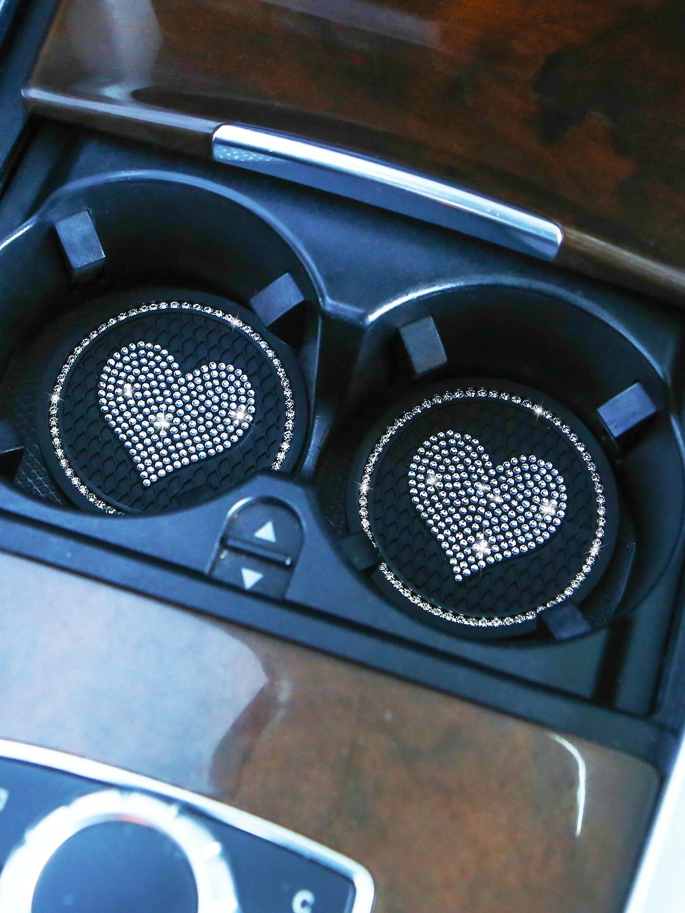 2pcs Rhinestone Heart Decor Car Coaster