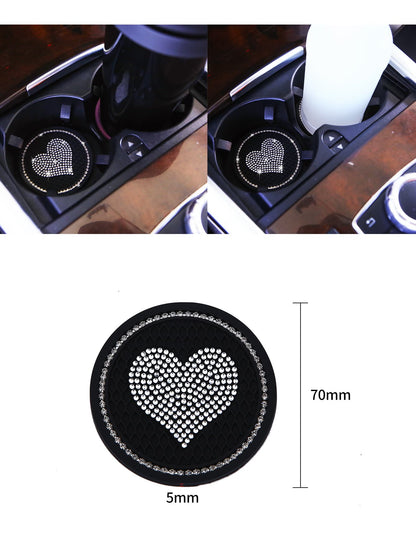 2pcs Rhinestone Heart Decor Car Coaster