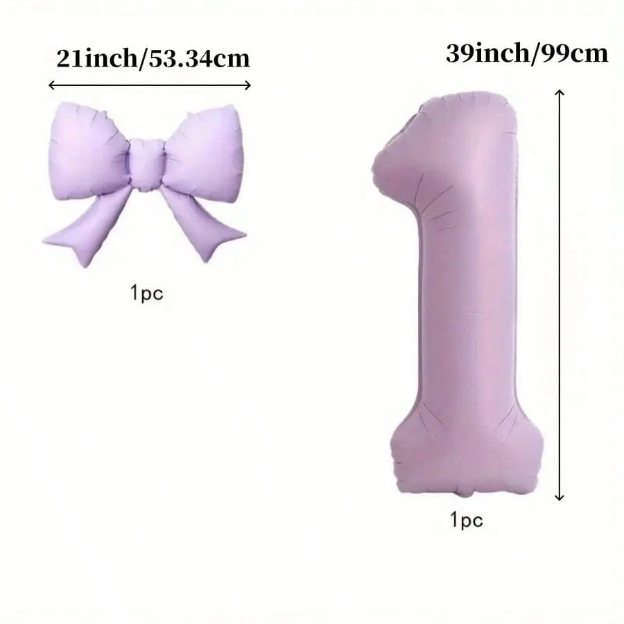 2pcs/Set 39-Inch Purple Number 0-9 Balloons, 21-Inch Bow Foil Balloons, Suitable For Birthday, Anniversary, Wedding, Baby Shower, Princess Party, Proposal And Other Holidays, Suitable For All Ages Bal