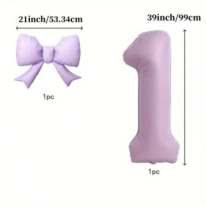 2pcs/Set 39-Inch Purple Number 0-9 Balloons, 21-Inch Bow Foil Balloons, Suitable For Birthday, Anniversary, Wedding, Baby Shower, Princess Party, Proposal And Other Holidays, Suitable For All Ages Bal