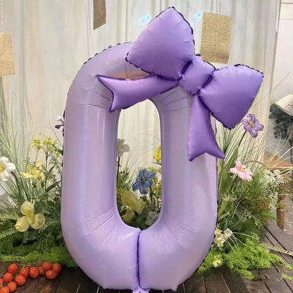 2pcs/Set 39-Inch Purple Number 0-9 Balloons, 21-Inch Bow Foil Balloons, Suitable For Birthday, Anniversary, Wedding, Baby Shower, Princess Party, Proposal And Other Holidays, Suitable For All Ages Bal