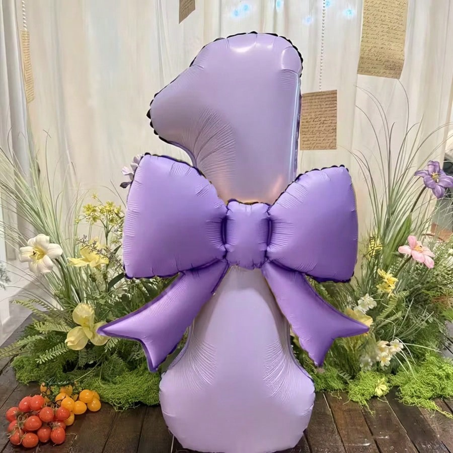 2pcs/Set 39-Inch Purple Number 0-9 Balloons, 21-Inch Bow Foil Balloons, Suitable For Birthday, Anniversary, Wedding, Baby Shower, Princess Party, Proposal And Other Holidays, Suitable For All Ages Bal