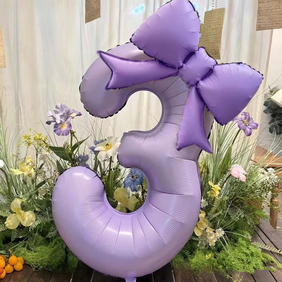 2pcs/Set 39-Inch Purple Number 0-9 Balloons, 21-Inch Bow Foil Balloons, Suitable For Birthday, Anniversary, Wedding, Baby Shower, Princess Party, Proposal And Other Holidays, Suitable For All Ages Bal