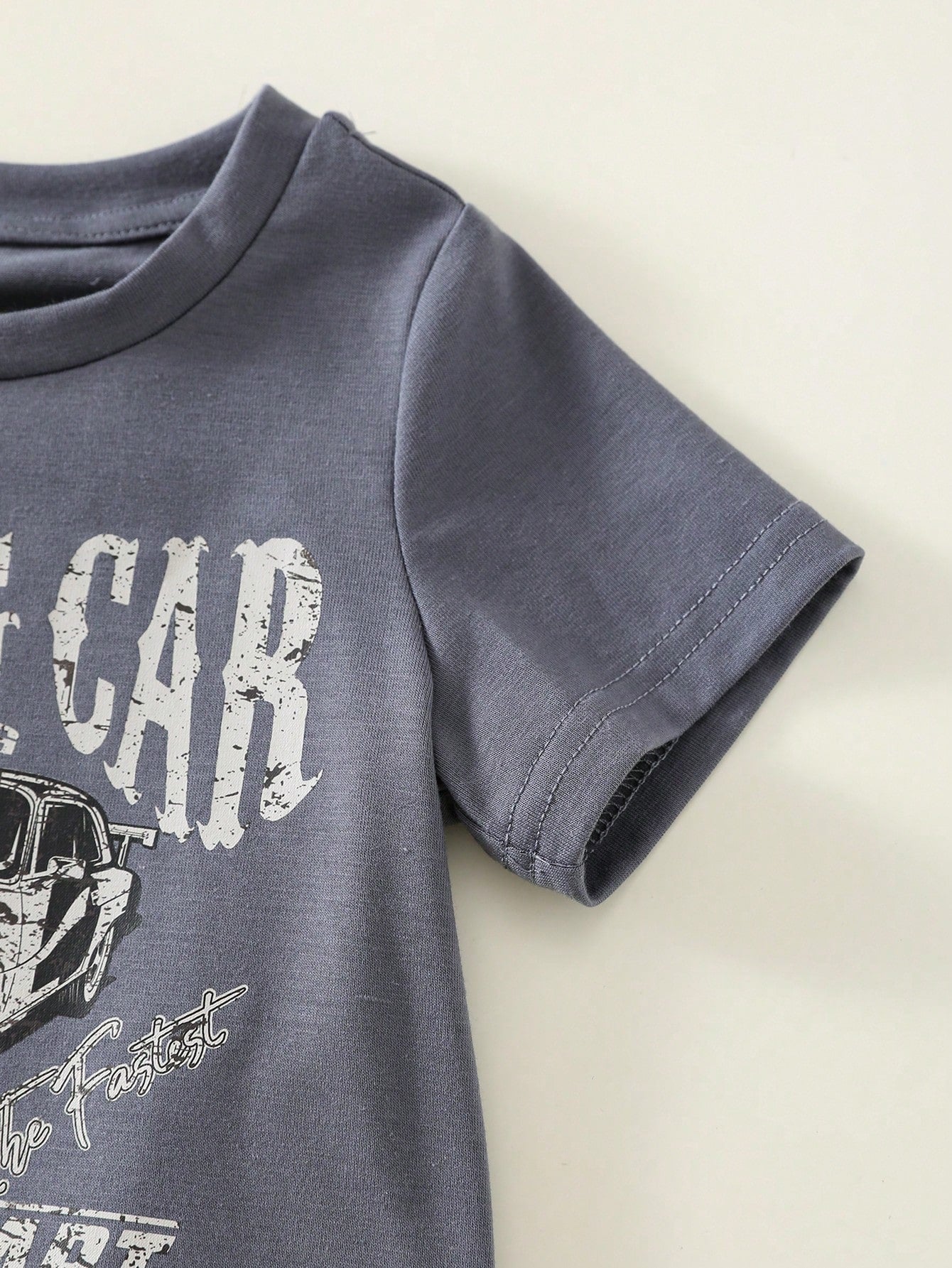 2pcs/Set Baby Boy Cute Summer Casual Vintage Distressed Car Graphic Loose Short Sleeve T-Shirt & Checkerboard Shorts Set, Racing Car Outfit For Infant