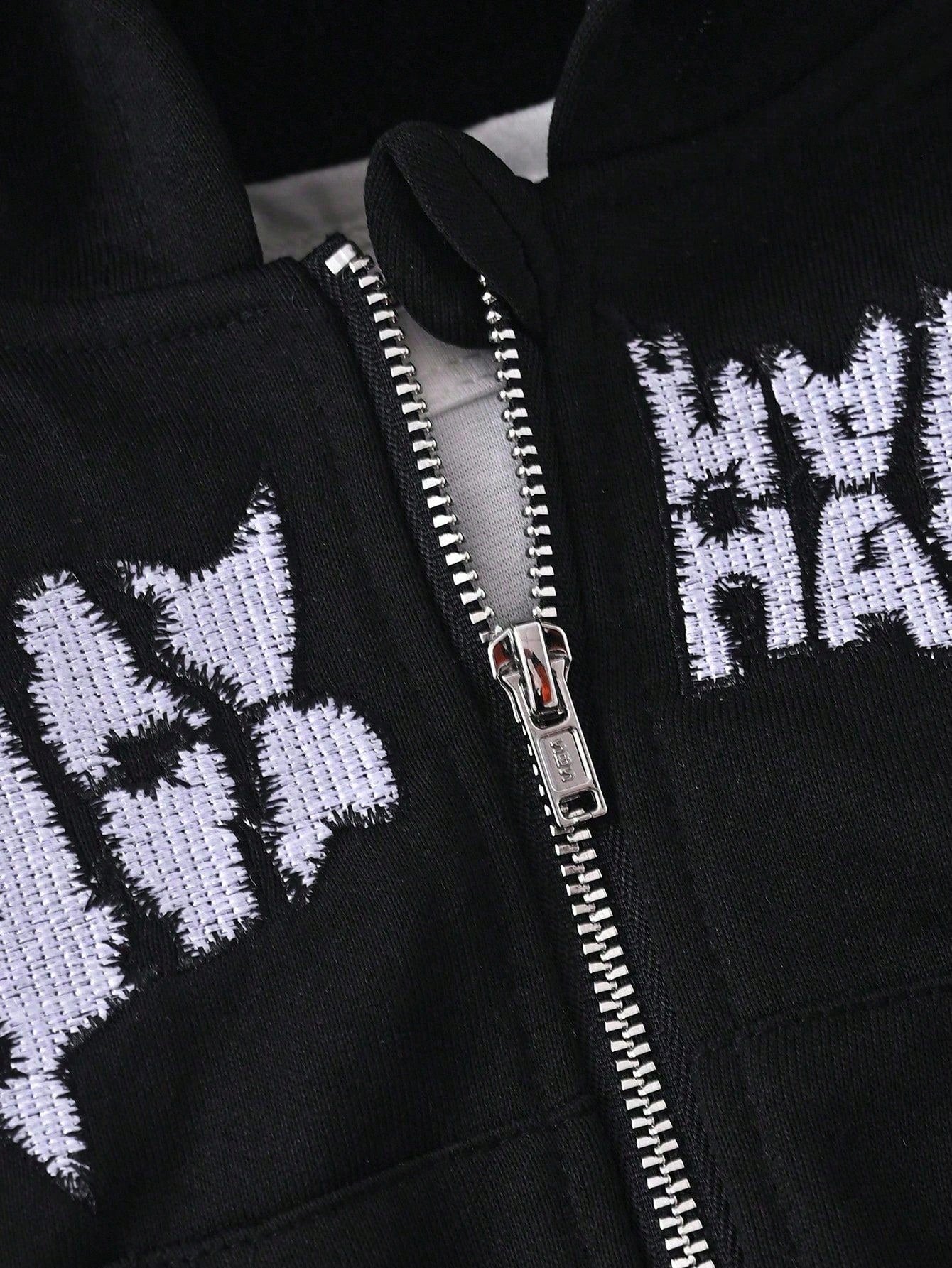 2pcs/Set Baby Boys Letter Embroidered Hooded Sweatshirt Jacket And Pants Black And White Autumn Street Life Casual Graphic Street Fashion Beach Soft
