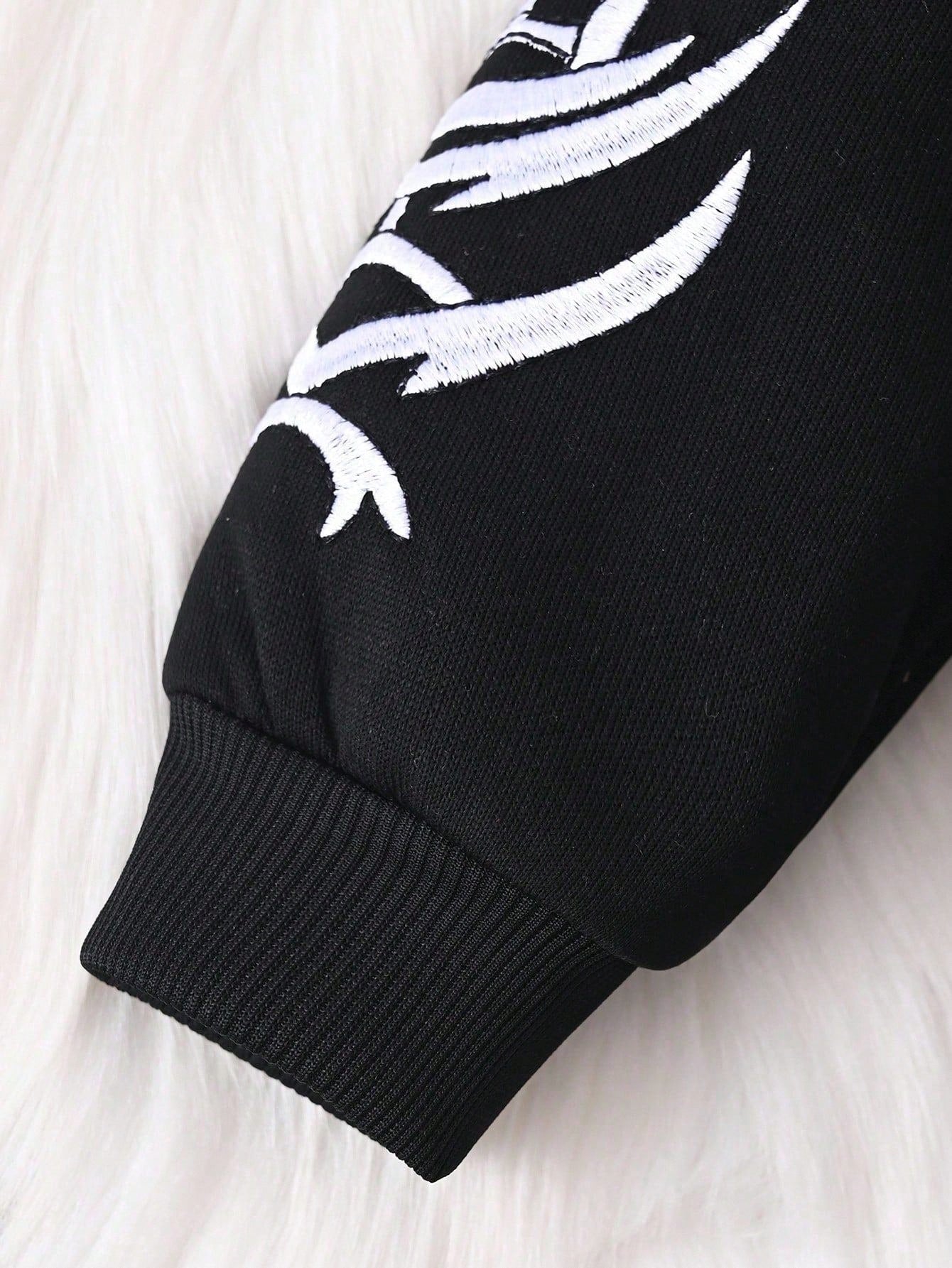 2pcs/Set Baby Boys Letter Embroidered Hooded Sweatshirt Jacket And Pants Black And White Autumn Street Life Casual Graphic Street Fashion Beach Soft