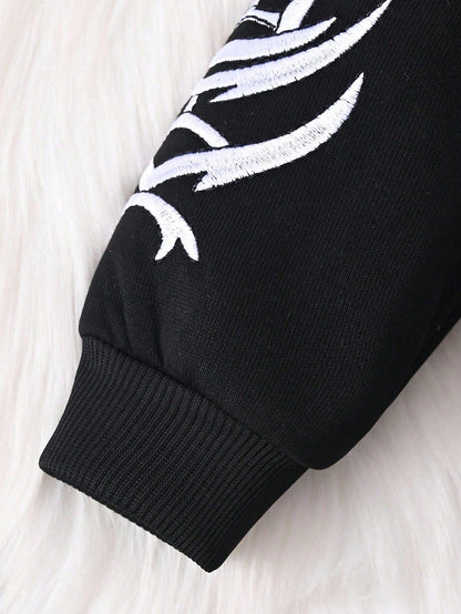 2pcs/Set Baby Boys Letter Embroidered Hooded Sweatshirt Jacket And Pants Black And White Autumn Street Life Casual Graphic Street Fashion Beach Soft