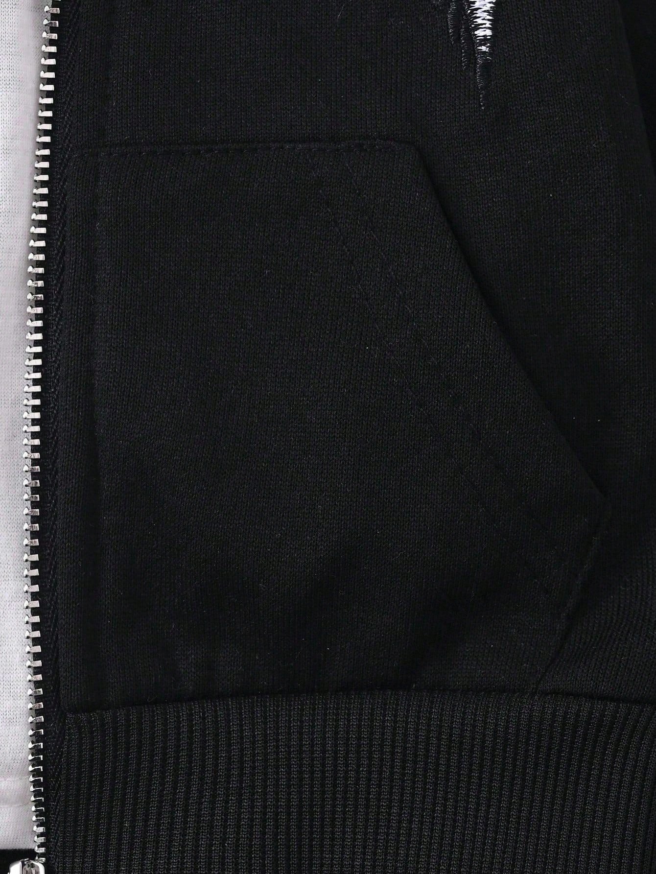 2pcs/Set Baby Boys Letter Embroidered Hooded Sweatshirt Jacket And Pants Black And White Autumn Street Life Casual Graphic Street Fashion Beach Soft