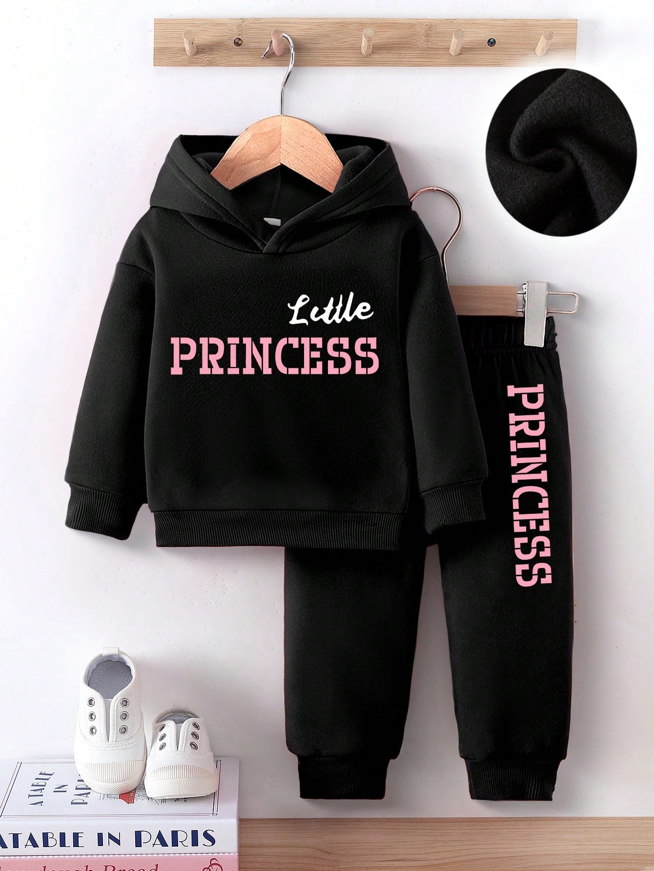 2pcs/Set Baby Girl Casual Letter Print Hoodie Sweatshirt And Pants Set, Modern Style, Thermal Lined, Autumn & Winter