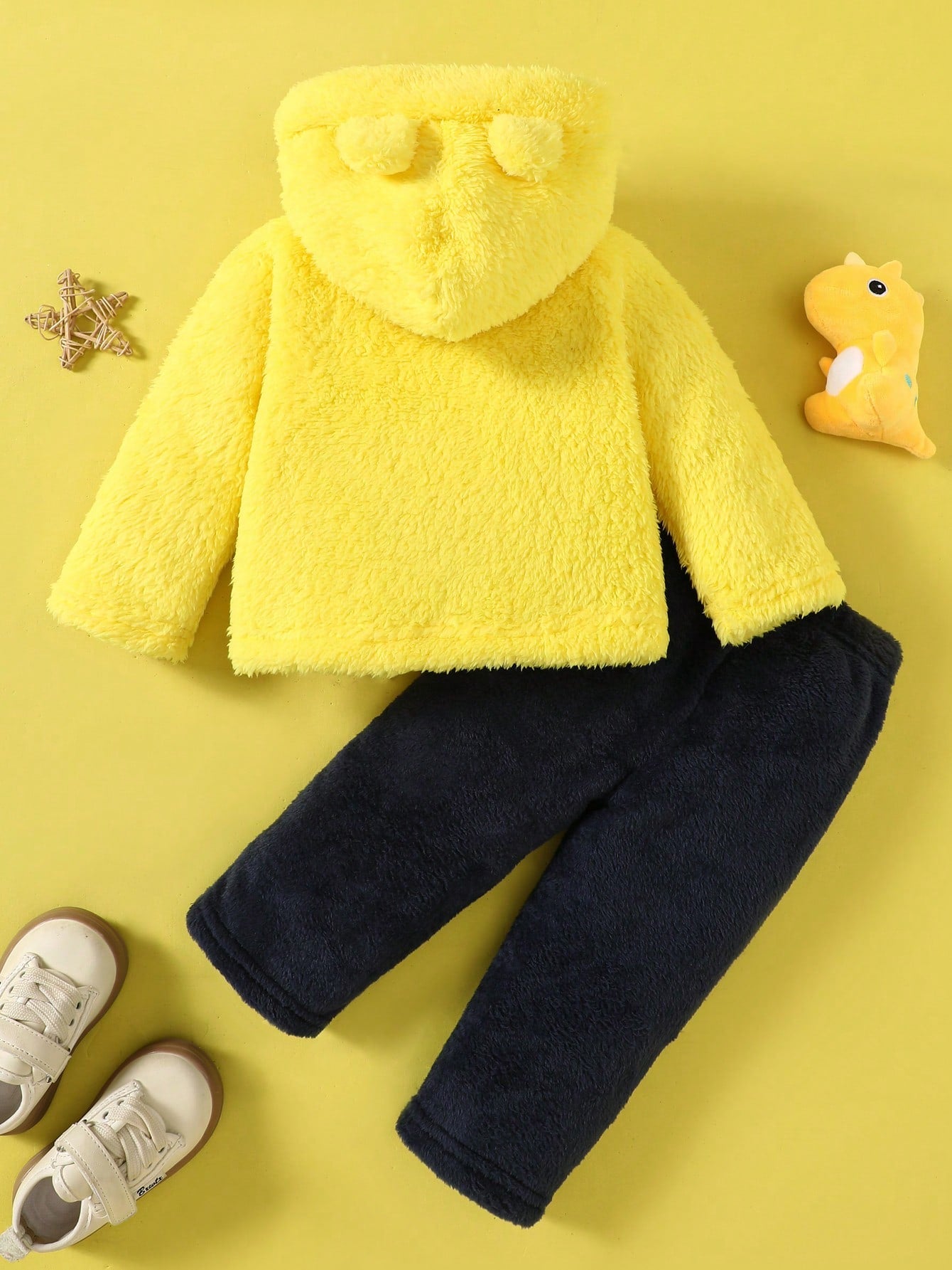 2pcs/Set Infant Baby Boys Cute Monster Embroidery Hooded Sweatshirt With 3D Ear Design And Embroidered Pants, Warm Winter Outfit For Halloween, Photos And Outdoor Play