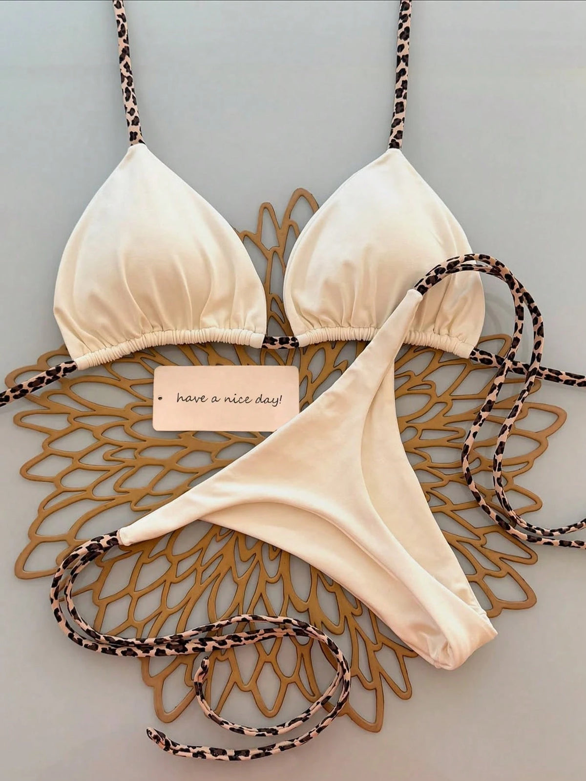 2pcs/Set Minimalist Sexy Halter Strap Leopard Print Bikini, Women Vacation Beach Summer
