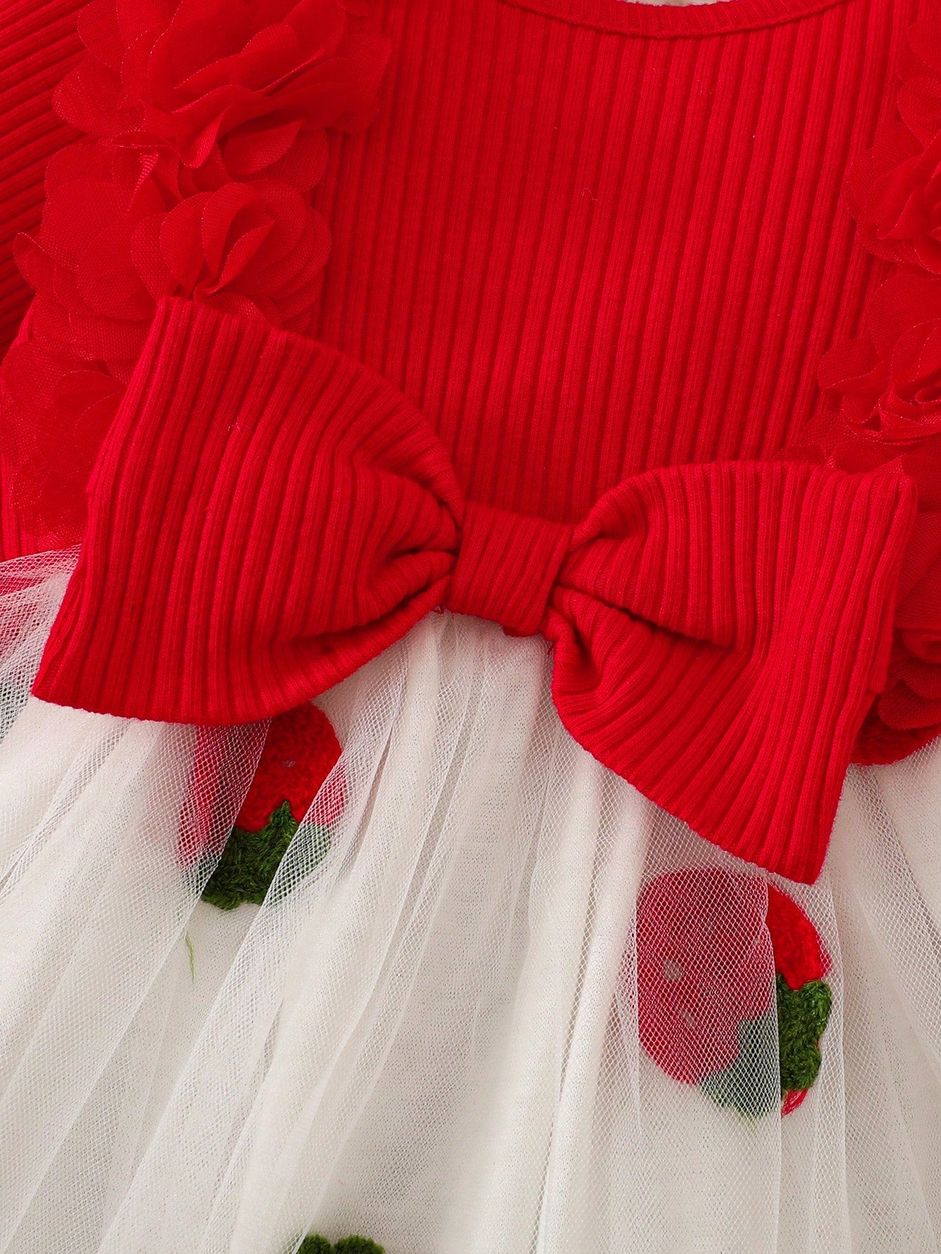 2pcs/Set Newborn Baby Girl Cute Casual Fashion 3D Floral Strawberry Pattern Long Sleeve Princess Mesh Dress And Headband Set, Suitable For Spring Summer Autumn Winter, Indoor, Outdoor, Vacation