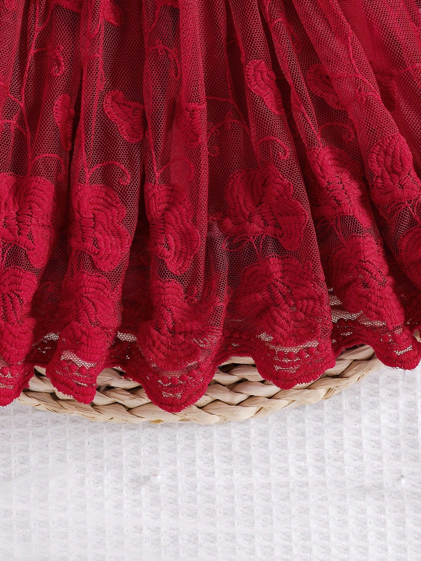 2pcs/Set Newborn Spring/Autumn Burgundy Sweet Princess Style Bow Lace Mesh Patchwork Long Sleeve Dress With Headband Set, Loose Comfortable Fit, Suitable For Daily Outings, Full Moon Banquet, 1s