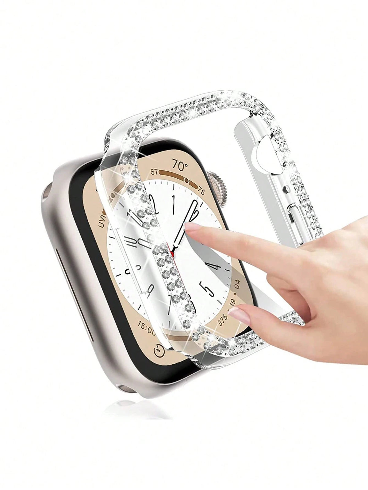 2pcs Shiny Crystal Rhinestone Protective Case, Dual Layer Hard PC Ultra-Thin Shell Compatible With Apple Watch 38/40/41/42/44/45/46/49mm, Suitable For Apple Watch Series Ultra/SE/11/10/9/8/7/6/5/4/3/2