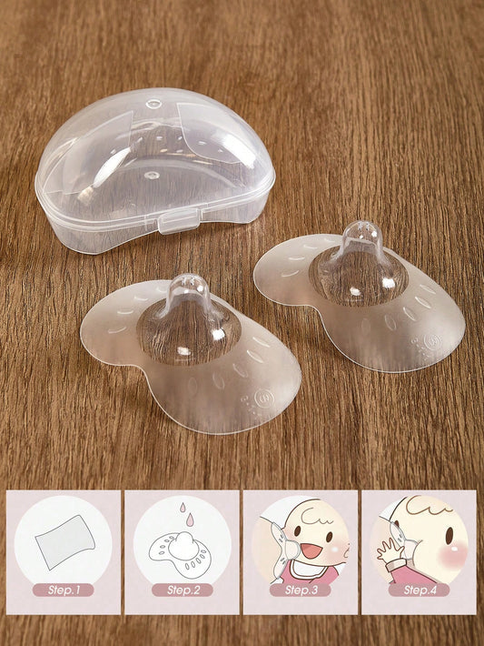 2pcs Silicone Nursing Covers With Storage Box, Nipple Protector, Anti-Pain Anti-Bite Nursing Shields, Thin Breast Pad, Easy Cleaning Covers