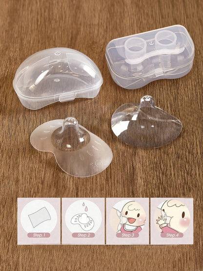 2pcs Silicone Nursing Covers With Storage Box, Nipple Protector, Anti-Pain Anti-Bite Nursing Shields, Thin Breast Pad, Easy Cleaning Covers