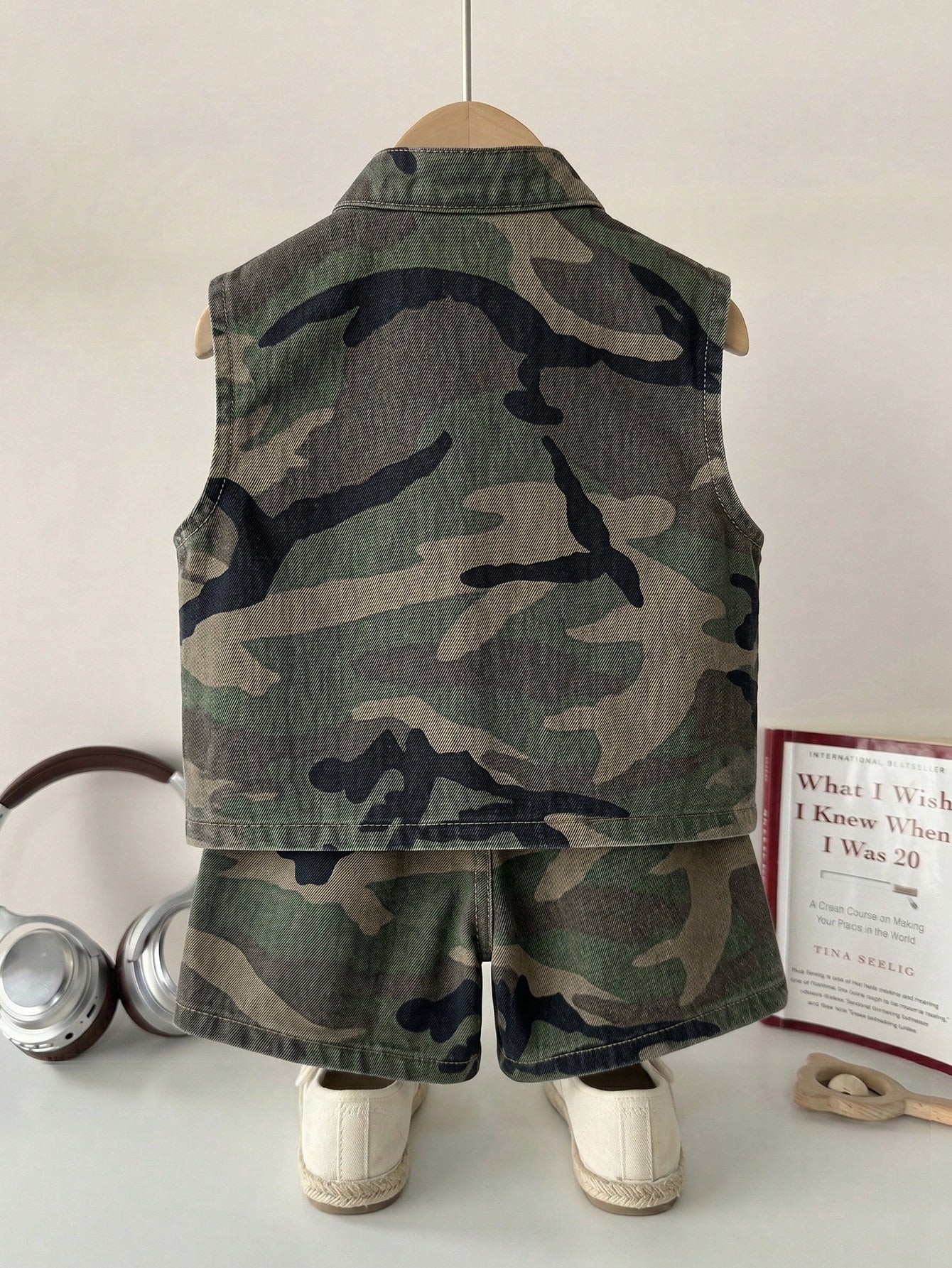2pcs Toddler Boys' Camouflage Denim Sleeveless Cardigan Top And Loose Shorts Set Festival Outfits For Party Wedding Graduation Prom Birthday Casual Vacation