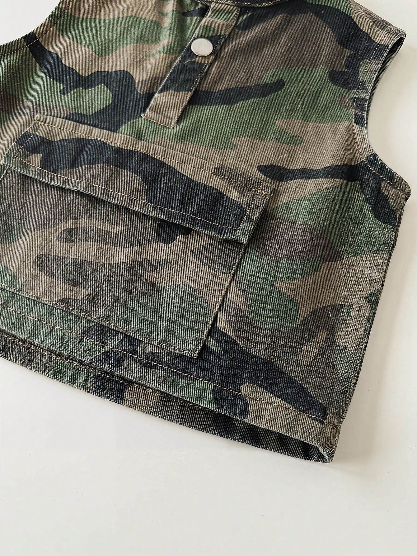 2pcs Toddler Boys' Camouflage Denim Sleeveless Cardigan Top And Loose Shorts Set Festival Outfits For Party Wedding Graduation Prom Birthday Casual Vacation