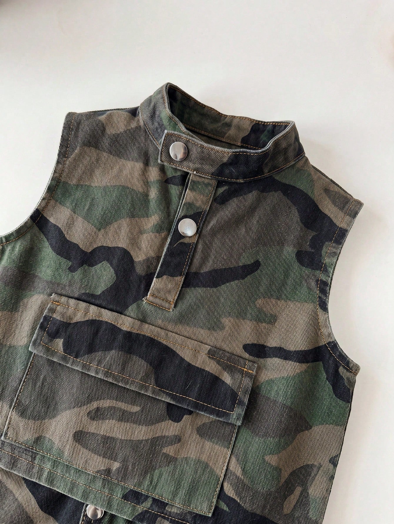 2pcs Toddler Boys' Camouflage Denim Sleeveless Cardigan Top And Loose Shorts Set Festival Outfits For Party Wedding Graduation Prom Birthday Casual Vacation