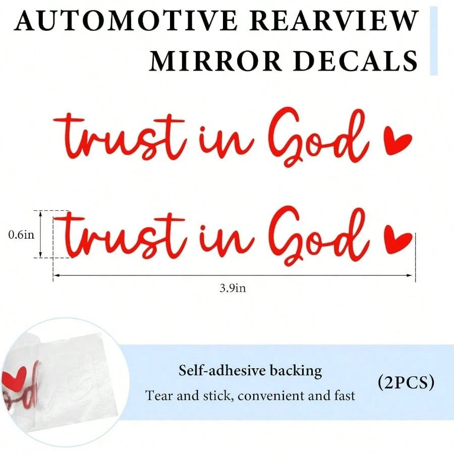 2PCS Trust In God Rearview Mirror Decals, Christian Jesus Sticker Cute Car Mirror Decoration, Waterproof Vinyl Decal Decorative Accessories Rear Side Mirrors Bumper Laptop Red