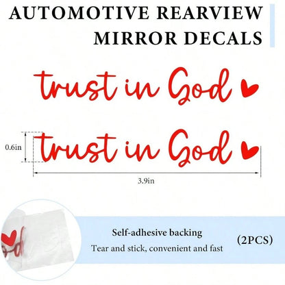 2PCS Trust In God Rearview Mirror Decals, Christian Jesus Sticker Cute Car Mirror Decoration, Waterproof Vinyl Decal Decorative Accessories Rear Side Mirrors Bumper Laptop Red