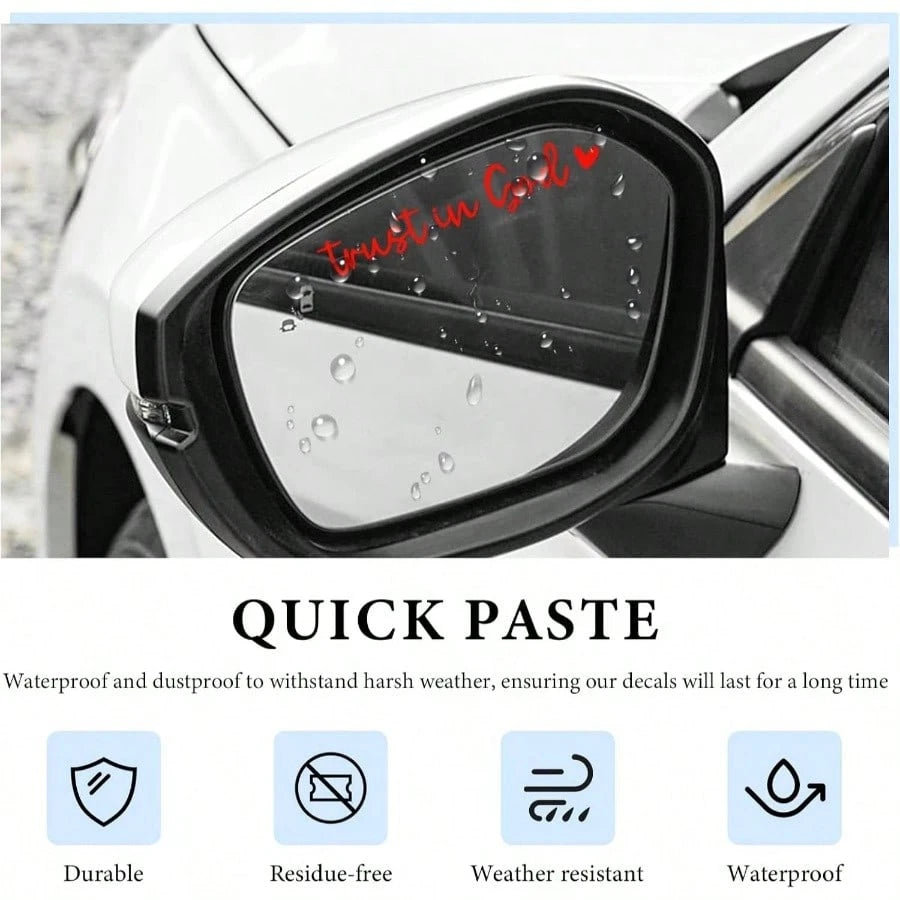 2PCS Trust In God Rearview Mirror Decals, Christian Jesus Sticker Cute Car Mirror Decoration, Waterproof Vinyl Decal Decorative Accessories Rear Side Mirrors Bumper Laptop Red