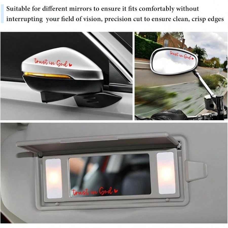 2PCS Trust In God Rearview Mirror Decals, Christian Jesus Sticker Cute Car Mirror Decoration, Waterproof Vinyl Decal Decorative Accessories Rear Side Mirrors Bumper Laptop Red