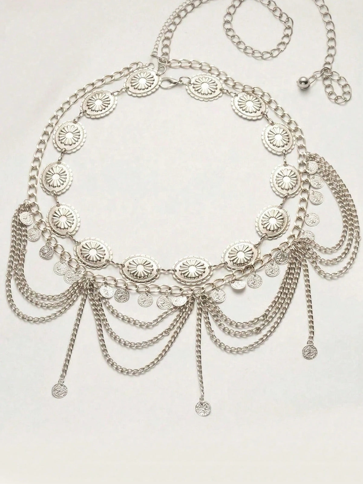 2pcs Vintage Bohemian Style Daisy Petal & Flower Design With Multi-Layer Coin Belly Chain, Sexy Arabian Tassel Waist Chain, Suitable For Beach, Holiday, Party Outfit, Halloween, Campus Autumn, Autumn